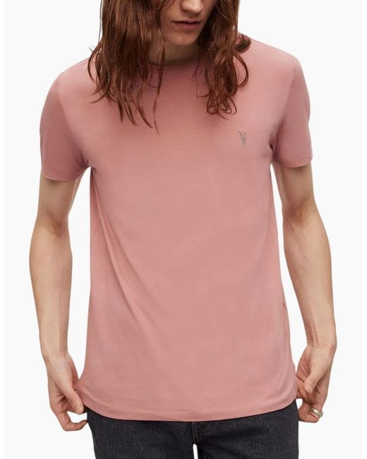 AllSaints Pink All Saints T Shirts Tonic Crew Neck Short Sleeve Rumskull Plain Casual Tops for men