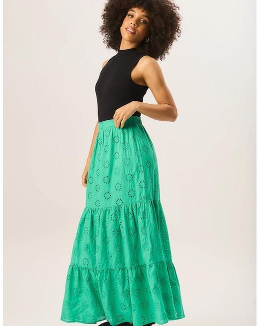 Gini London Green Tiered Lace Embroidered Long Skirt
