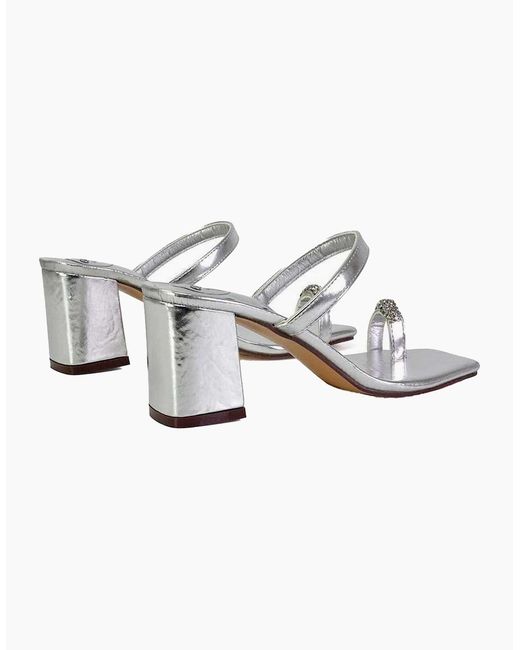 XY London White Ladies Daiquiri Diamante Double Strap Medium Block Heel Mule Sandals