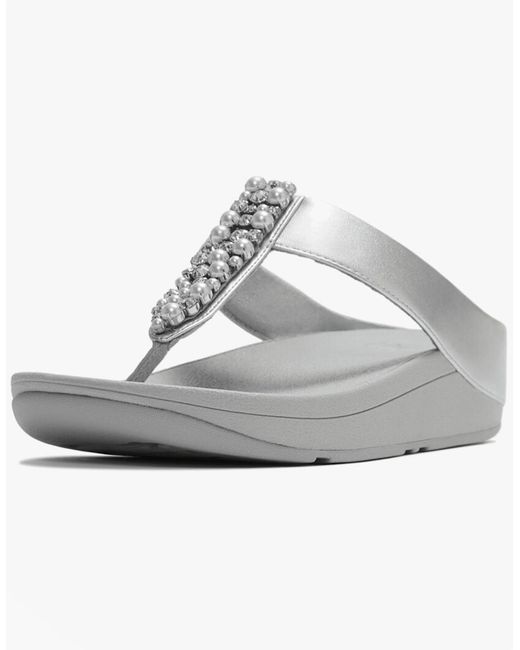 Fitflop White Fino Pearls And Crystal Toe-Post Sandals
