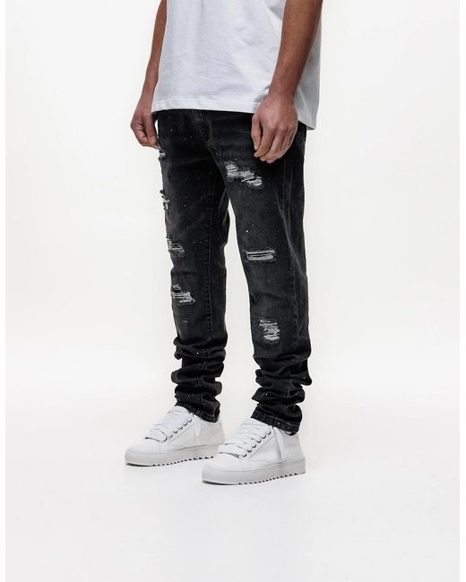 Magrit Black Noir Ripped Slim Jeans for men