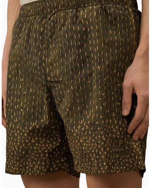C P Company Green Flatt Nylon Sashiko Print Swim Shorts for men