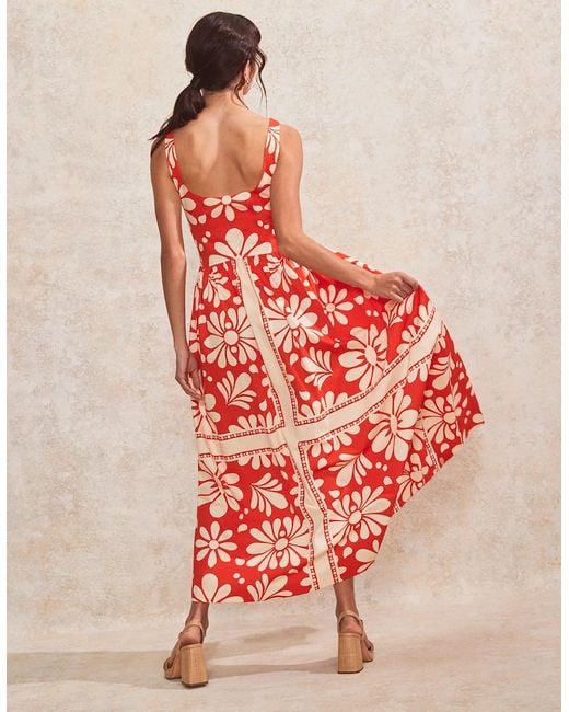 Ro&zo Red Petite Raya Floral-Print Square-Neck Cotton Dress