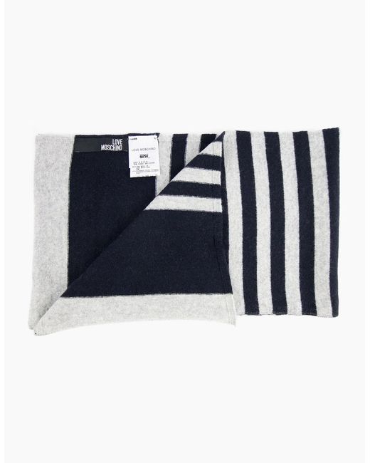 Love Moschino Blue Stripe Logo Knitted Scarf for men