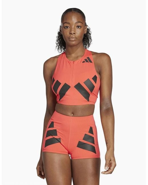 Adidas Red Adizero Halter Neck Sleeveless Muscle Tank