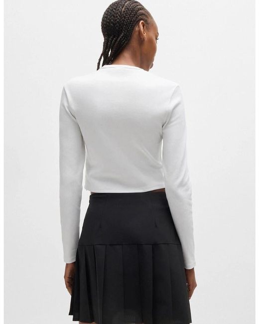 Boss White Cropped Slim Fit Long Sleeve T-Shirt