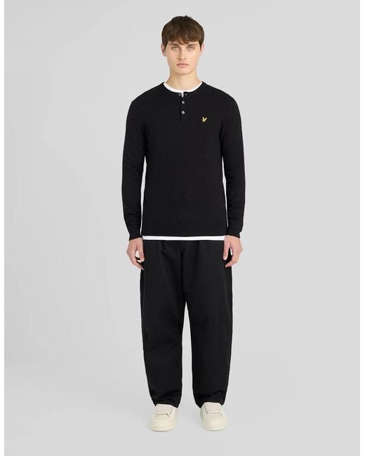Lyle & Scott Black Cotton Merino Henley Jumper for men