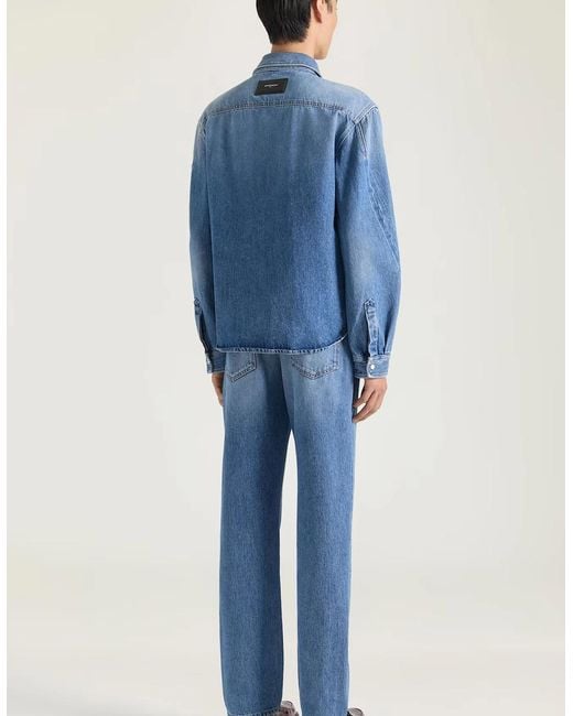 Givenchy Blue Leather Patch Denim Shirt for men