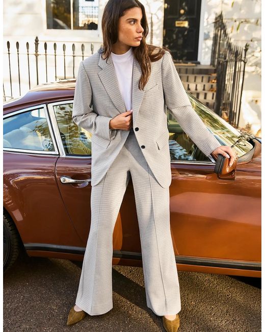 Ro&zo White Petite Neutral Check Flare Trousers