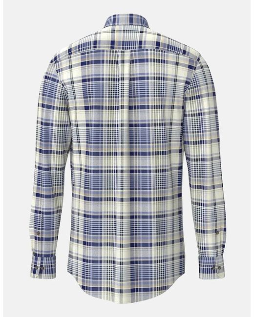Fynch-Hatton Blue Colourful Flannel Button Down Check Shirt Misty for men