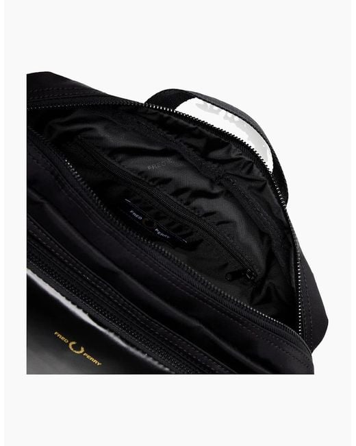 Fred Perry Black Nylon Twill Leather Cross Body Bag for men