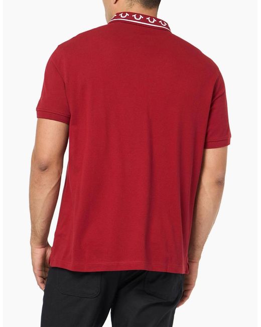 True Religion Red Polo Shirt Relaxed Fit Branded Collar Ss Pique Polo Shirts for men