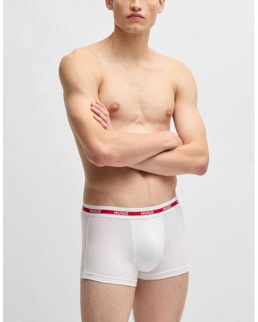 Boss White Hugo Planet 3-Pack Stretch-Cotton Logo Waistband Trunks for men