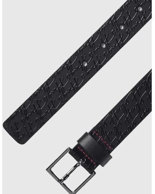 Boss Black Handwritten Allover Logo Buckle Leather Belt for men