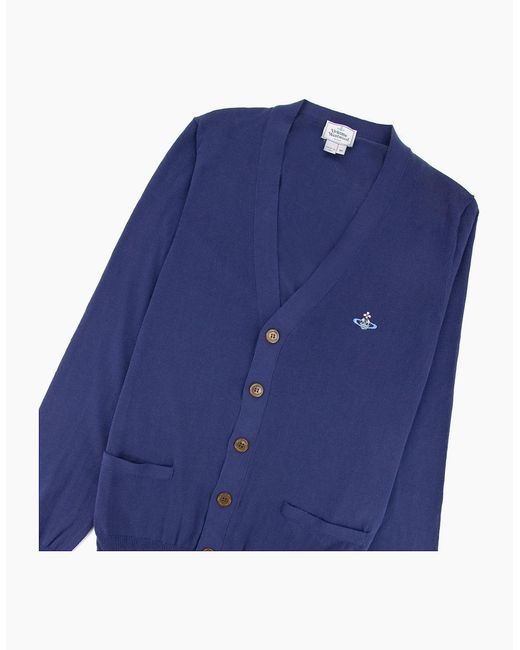 Vivienne Westwood Blue Orb Logo Knitted Cardigan Royal for men