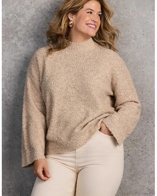 Live Unlimited London Natural Neutral Textured Wool Blend Knit Jumper