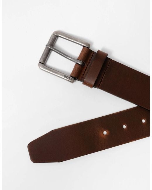 Boss Brown Boss Joris Italian Leather Belt With Engraved Buckle for men