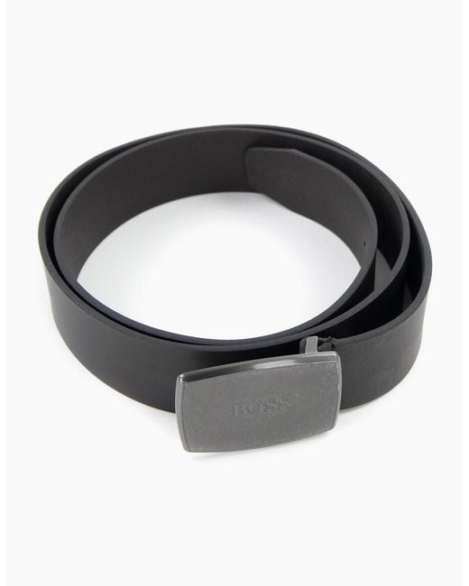 Boss Gray Jensy Structured Plaque Buckle Belt Dark for men