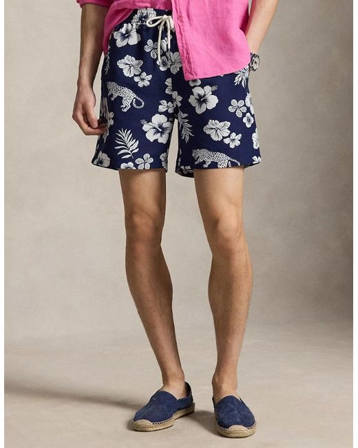 Polo Ralph Lauren Blue Tropical Print Seersucker Swim Shorts 001 for men