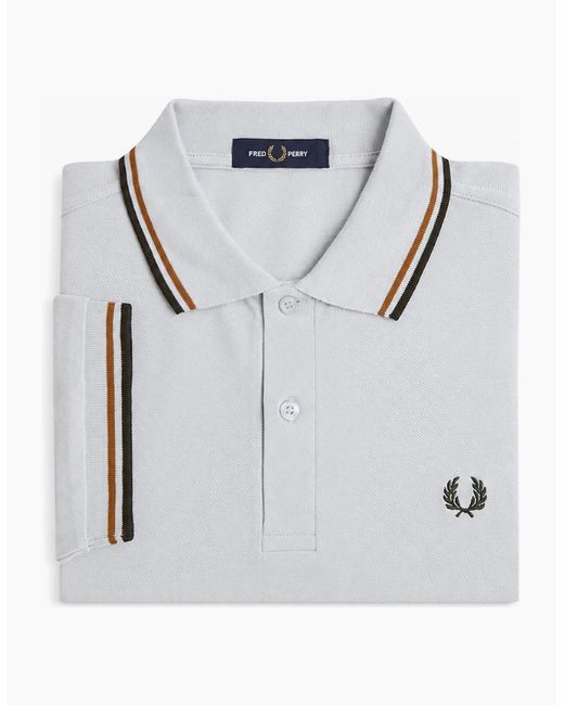 Fred Perry White Twin Tipped Polo Shirt Dusky/Dark Caramel/Night for men