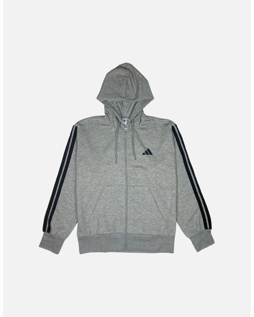 Adidas Gray 3 Stripes Essentials Eqt Zip Hoodie for men