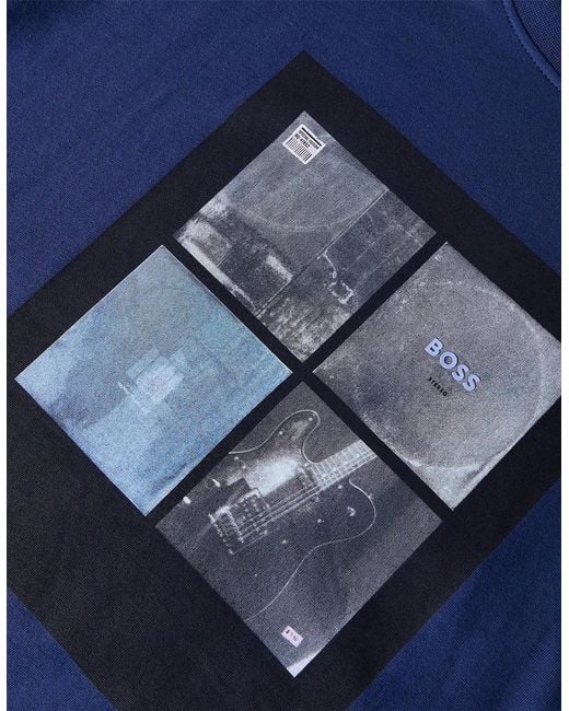 Boss Blue Text Graphic Crew Neck Short Sleeve T-Shirt for men