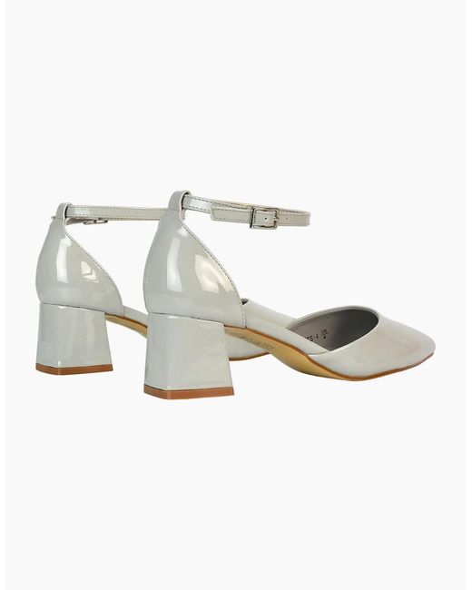 XY London White Ladies Evie Ankle Strap Low Block Heel Court Shoes