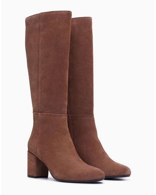 Hush Puppies Brown Oprah Suede Long Leather Mocha Heeled Knee High Boots