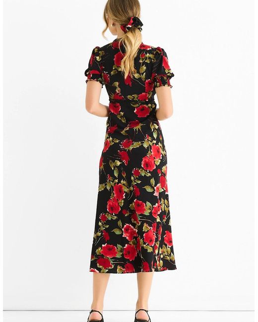 Gini London Black Floral Lace Trim Detail Midi Dress