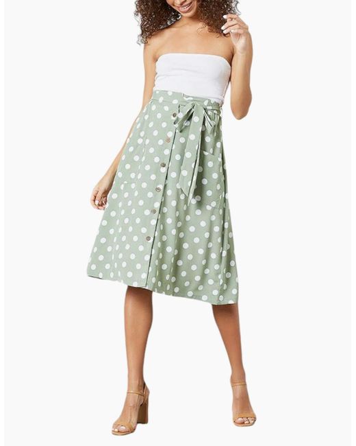 Brave Soul Green Mora Midi Skirts Stretchy Ladies Polka Dot Print Casual Bottom