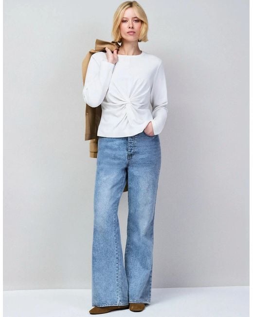 Ro&zo White Twist-Front Long-Sleeve Cotton T-Shirt
