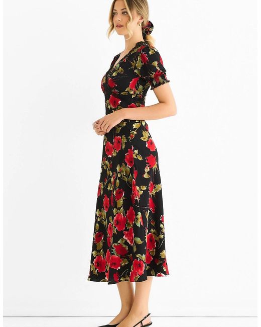 Gini London Black Floral Lace Trim Detail Midi Dress