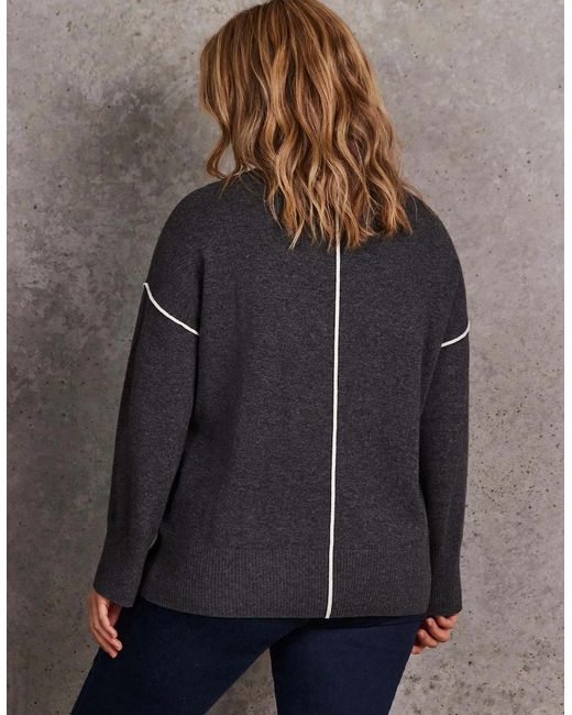 Live Unlimited London Gray Seam Detail Round Neck Jumper With Cashmere