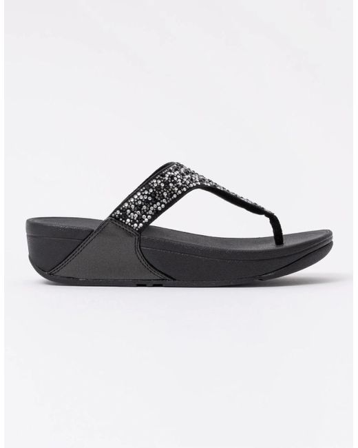Fitflop Black Lulu Crystal-Mix Toe-Post Sandals