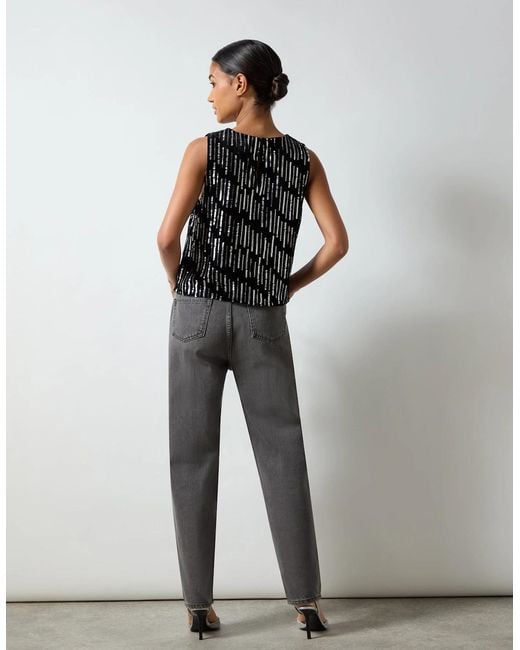 Ro&zo Black Embellished Velvet Shell Top
