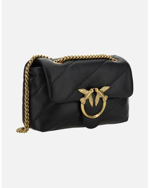 Pinko Black Calfskin Love Mini Puff Quilted Shoulder Bag