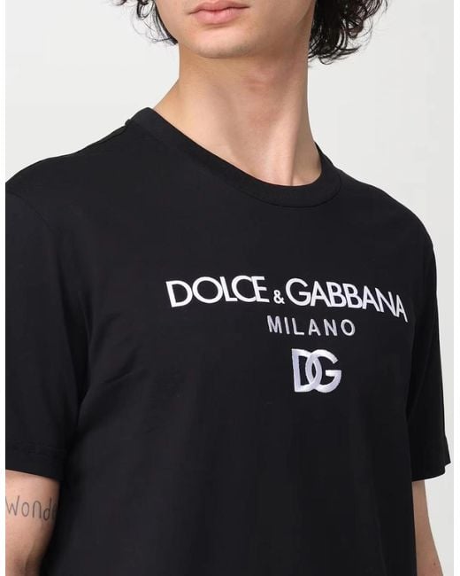 Dolce & Gabbana Black Embroidered Dg Milano Logo T-Shirt for men