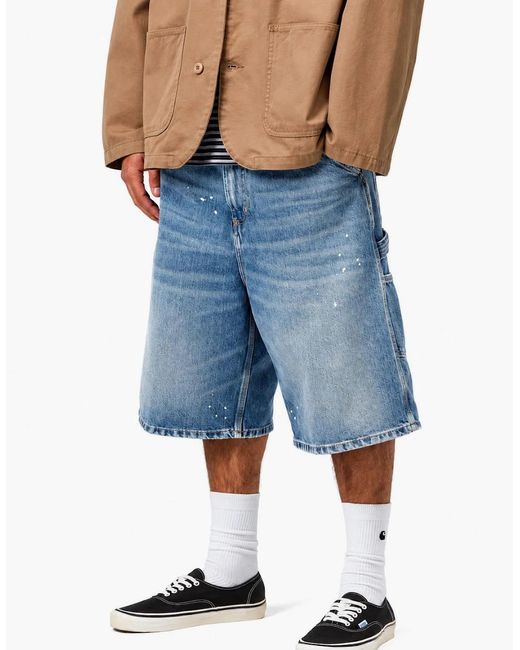 Carhartt Blue Denim Og Single Knee Short Destroy Wash Splatter for men