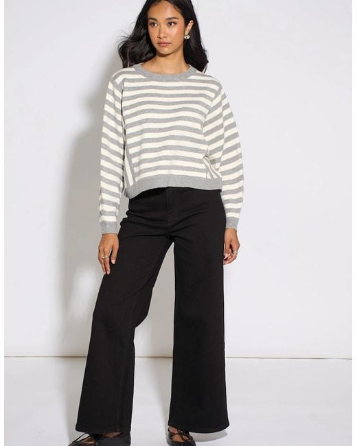 Gini London Blue Recycle Mix Contrast Stripe Loose Fit Knit Jumper
