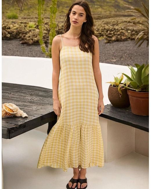Ro&zo Yellow Petite Lemon- Cheesecloth Check Tiered Dress