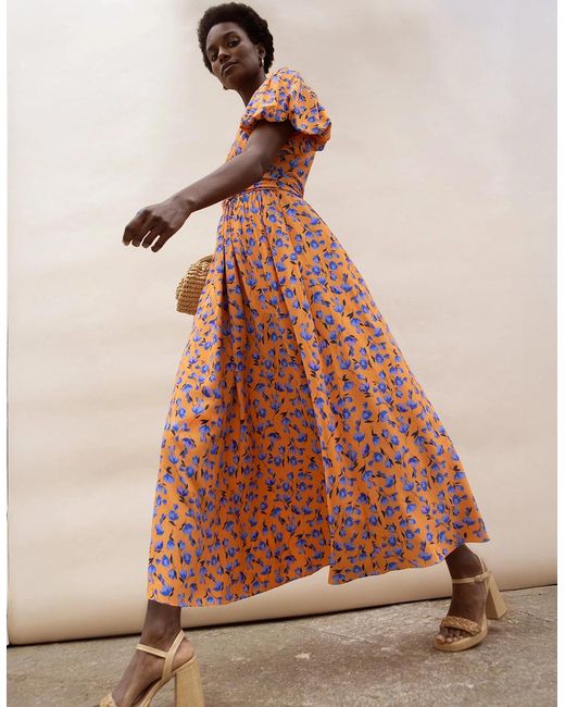 Ro&zo Natural And Floral Puff Sleeve Dress
