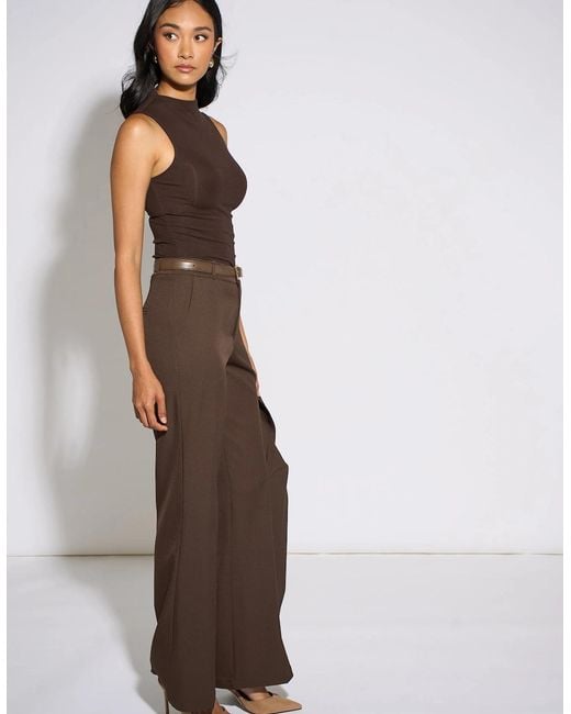 Gini London Brown Wide Leg Belted Tailoring Trouser