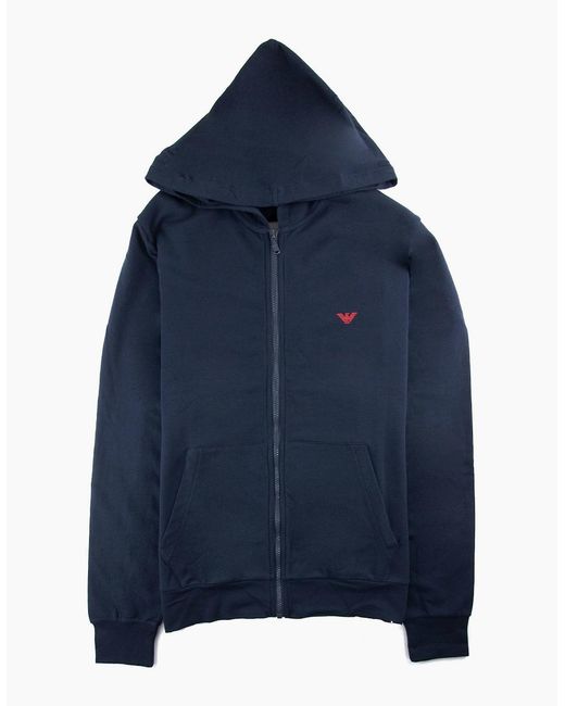 EA7 Blue Loungewear Zip Up Hooded Sweater Marine for men