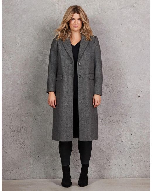 Live Unlimited London Gray Herringbone Wool Blend Tailored Coat