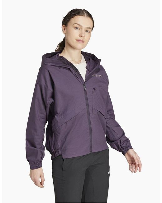 Adidas Purple Solid Patterned Windbreaker With Chest Pocket