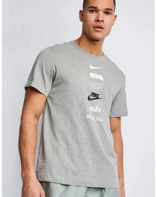 Nike Gray Graphic Print Stack Logo T Shirt for men