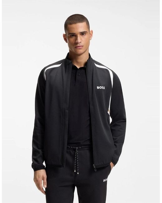 Boss Black Printed Logo Mock Neck Long Sleeve Sweatshirt for men