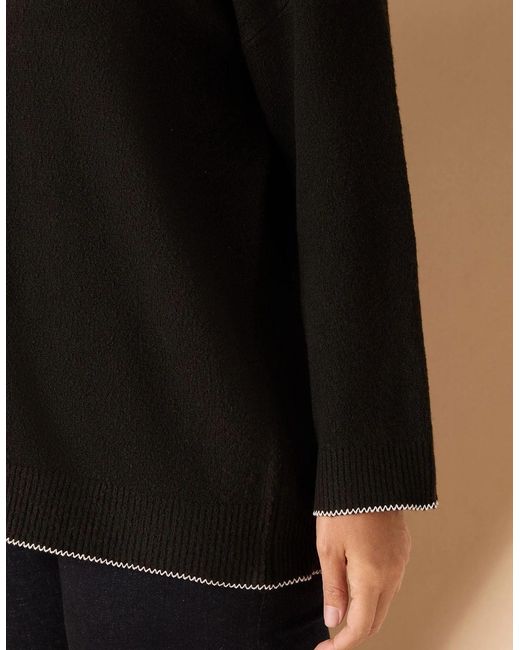 Live Unlimited London Black Crew Neck Contrast Stitch Knit Jumper