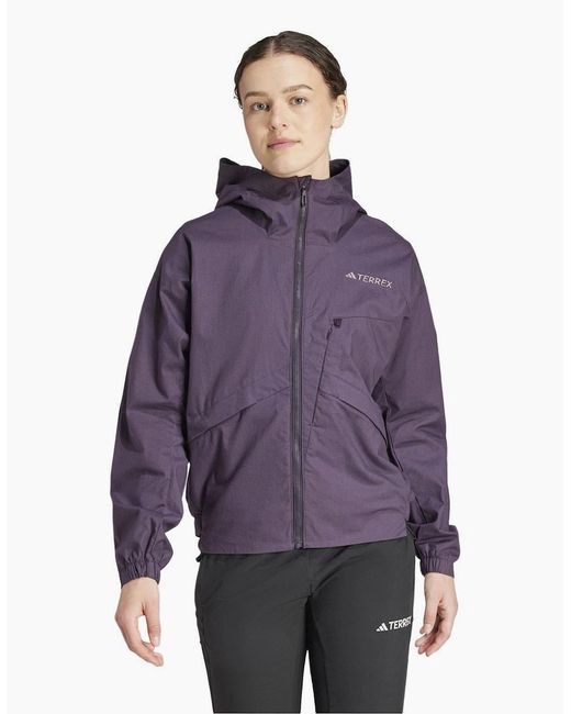 Adidas Purple Solid Patterned Windbreaker With Chest Pocket
