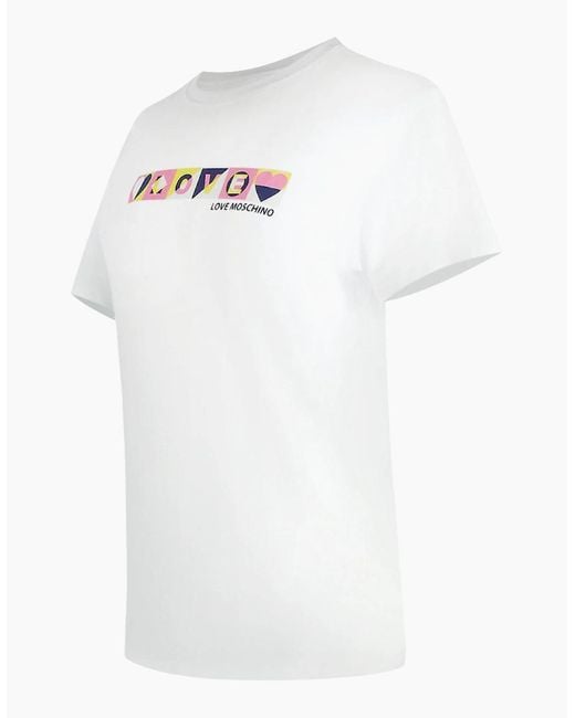 Love Moschino White Colourblock Logo T-Shirt